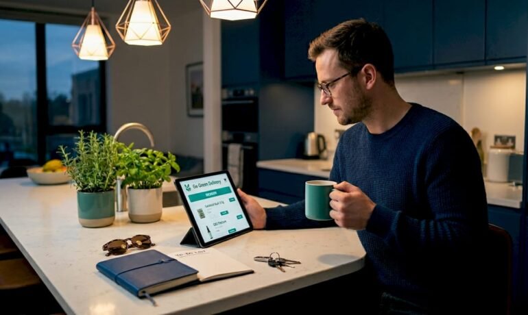 Man quickly reorders cannabis products on tablet